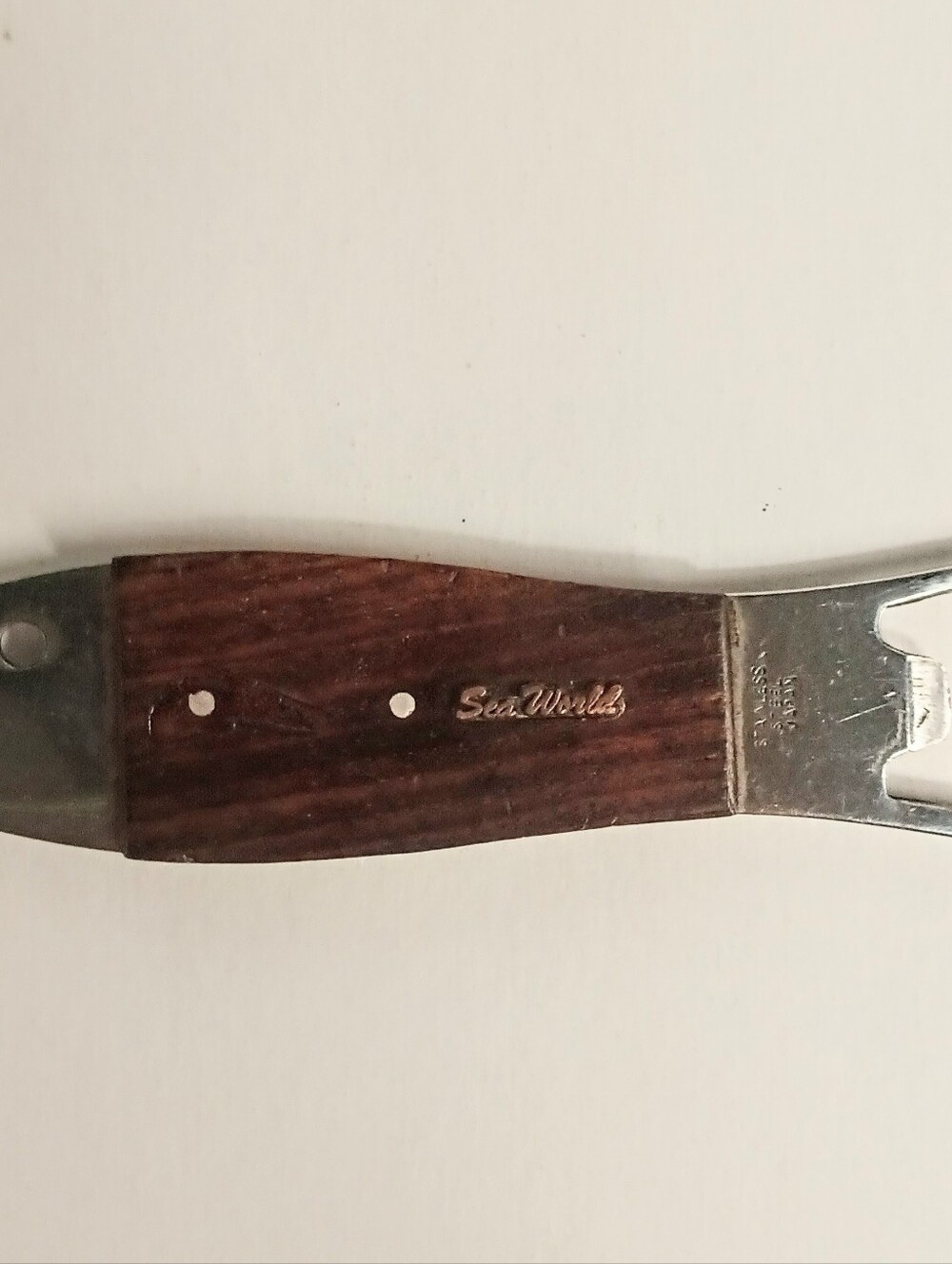 Vintage Sea World Fish Bottle Opener Stainless Steel Wood Japan MCM Excellent